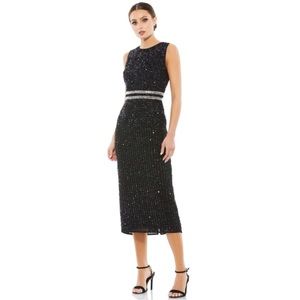 Mac Duggal Midi Cocktail Party Dress Black Size 12 Sequined High Neck